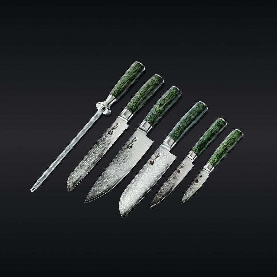 Essential Damascus Steel Knife Set, 6-pc (Green) R3